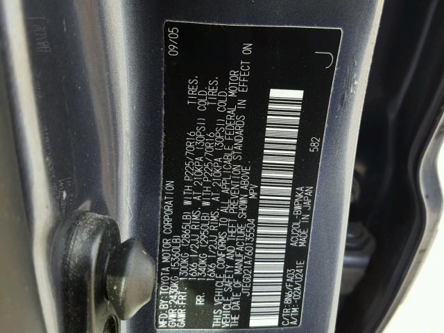 JTEGD21A760135504 - 2006 TOYOTA HIGHLANDER BLUE photo 10