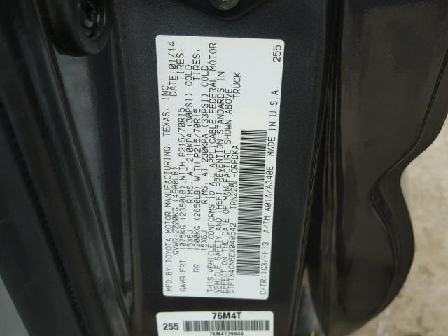 5TFTX4CN6EX040542 - 2014 TOYOTA TACOMA ACC GRAY photo 10