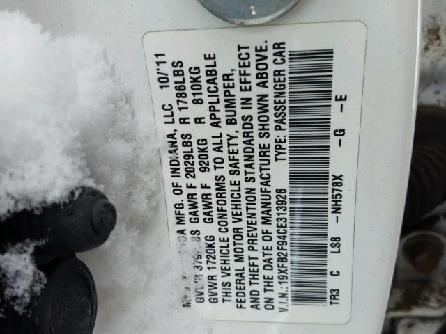 19XFB2F94CE313926 - 2012 HONDA CIVIC EXL თეთრი ფოტო 10