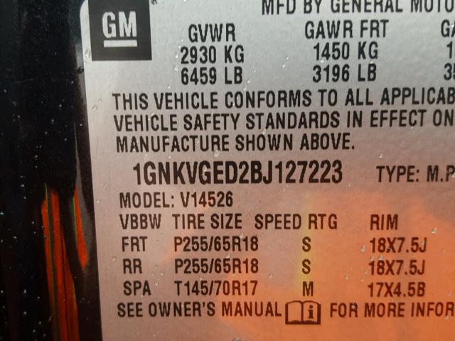 1GNKVGED2BJ127223 - 2011 CHEVROLET TRAVERSE L BLACK photo 10