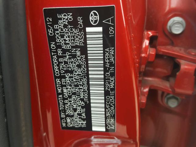 JTKKU4B48C1025594 - 2012 TOYOTA SCION XD RED photo 10