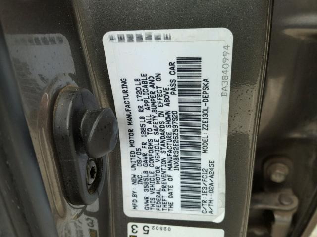 1NXBR32E26Z597920 - 2006 TOYOTA COROLLA CE GRAY photo 10