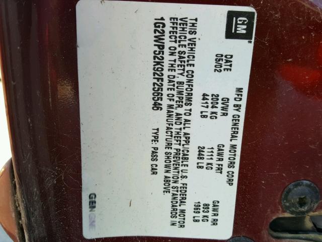 1G2WP52K92F256546 - 2002 PONTIAC GRAND PRIX მუქწითელი ფოტო 10