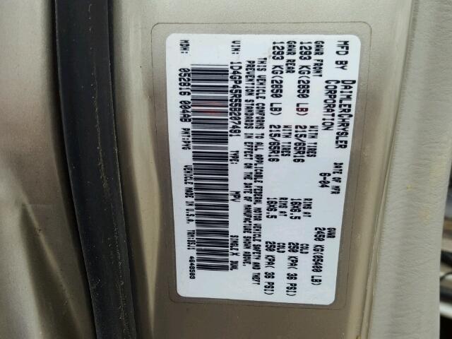 1D4GP45R55B207491 - 2005 DODGE CARAVAN SX WHITE photo 10