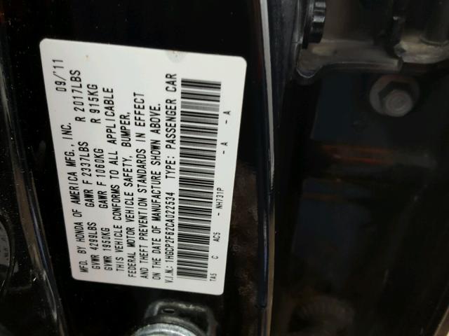 1HGCP2F62CA022534 - 2012 HONDA ACCORD SE BLACK photo 10