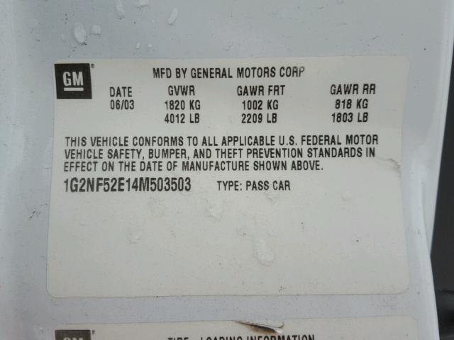 1G2NF52E14M503503 - 2004 PONTIAC GRAND AM S Ağ foto 10