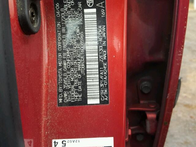 JTDBR32E160085965 - 2006 TOYOTA COROLLA CE RED photo 10