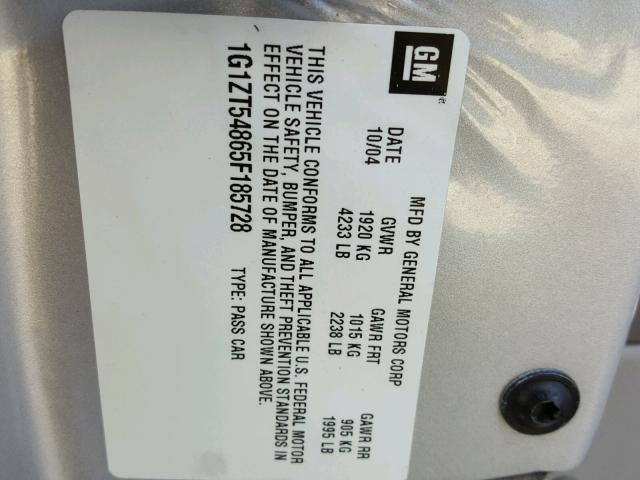 1G1ZT54865F185728 - 2005 CHEVROLET MALIBU LS ვერცხლისფერი ფოტო 10