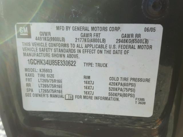 1GCHK34U85E330622 - 2005 CHEVROLET SILVERADO GREEN photo 10