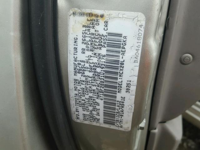 4T1BF28B31U193176 - 2001 TOYOTA AVALON XL SILVER photo 10