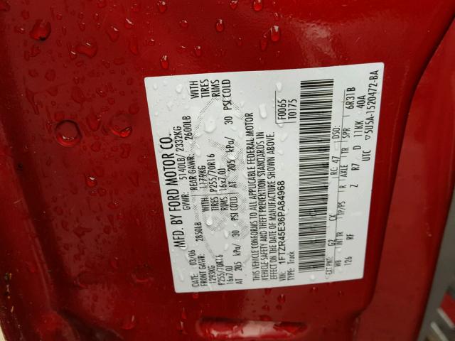 1FTZR45E36PA84968 - 2006 FORD RANGER SUP RED photo 10