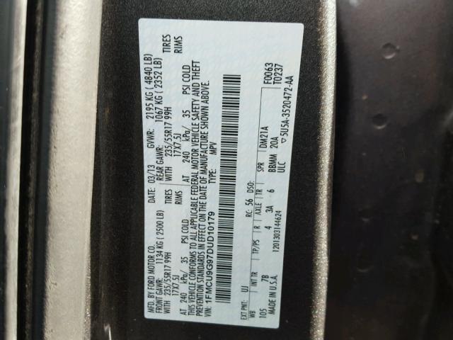 1FMCU9G97DUD10179 - 2013 FORD ESCAPE SE GRAY photo 10