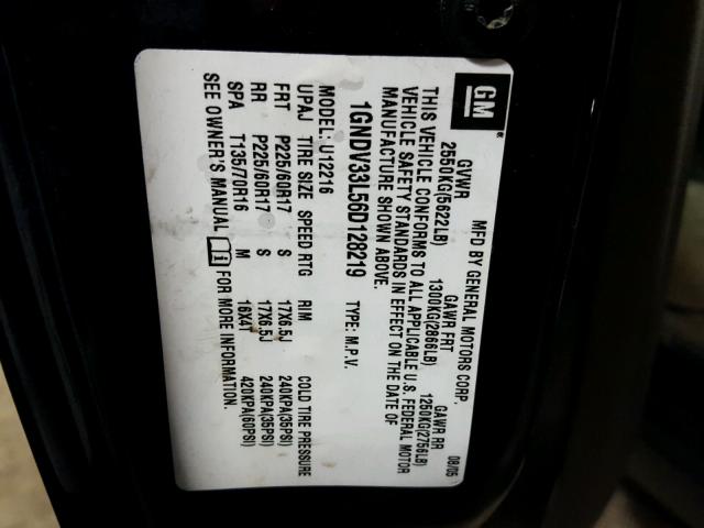 1GNDV33L56D128219 - 2006 CHEVROLET UPLANDER L 蓝色 照片 10