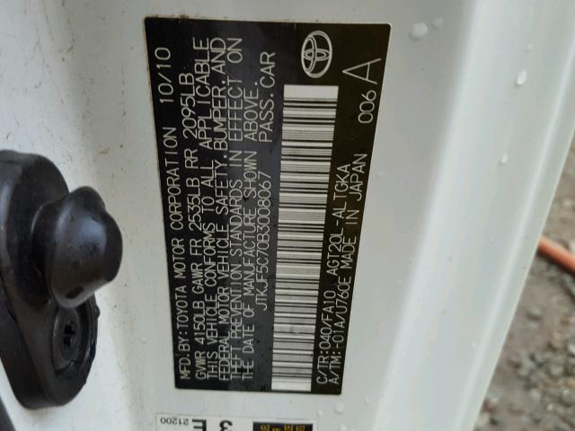 JTKJF5C70B3008067 - 2011 TOYOTA SCION TC 白色 照片 10