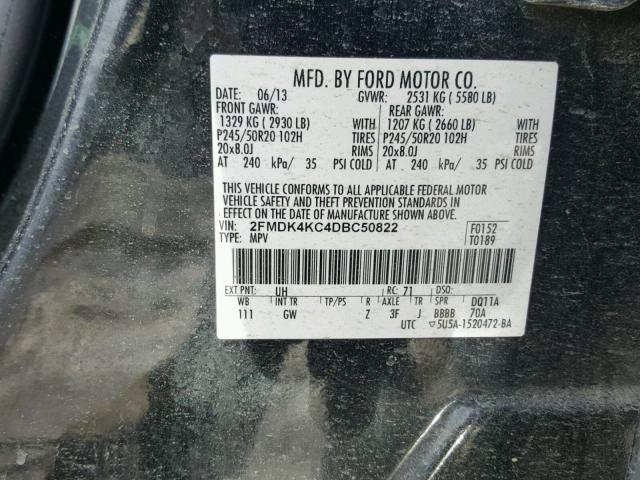 2FMDK4KC4DBC50822 - 2013 FORD EDGE LIMIT BLACK photo 10