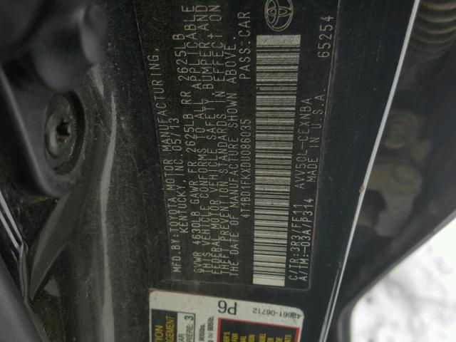 4T1BD1FKXDU086035 - 2013 TOYOTA CAMRY HYBR BLACK photo 10