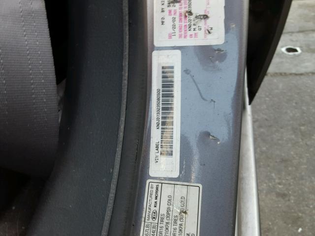 KNDJD733235080500 - 2003 KIA SORENTO EX GRAY photo 10