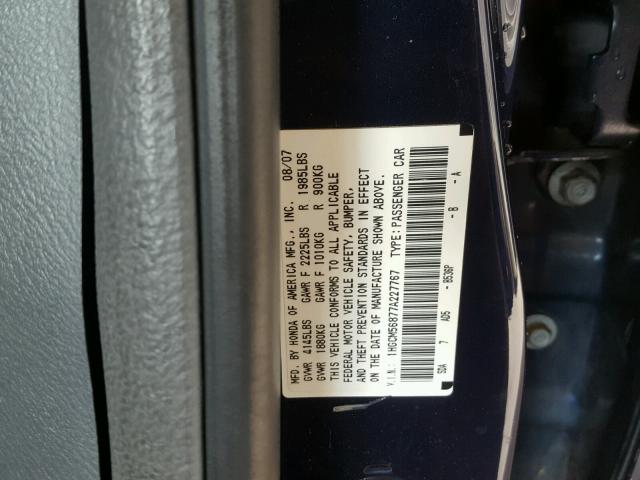 1HGCM56877A227767 - 2007 HONDA ACCORD EX BLUE photo 10