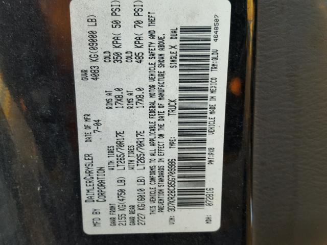 3D7KR28C85G709986 - 2005 DODGE RAM 2500 S BLACK photo 10