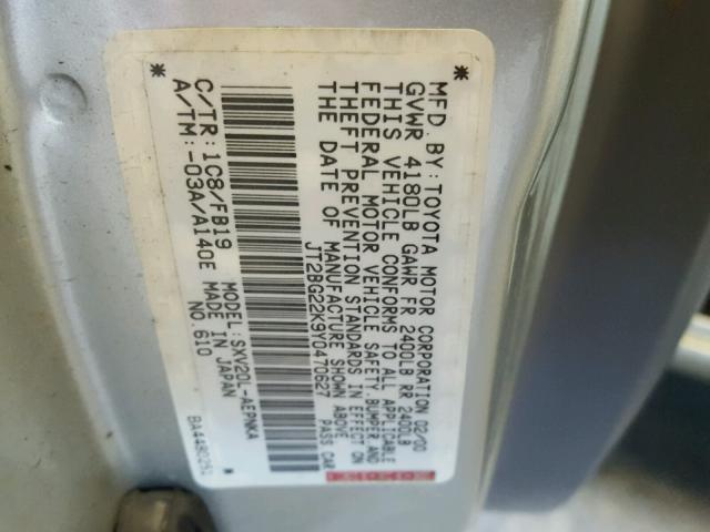 JT2BG22K9Y0470627 - 2000 TOYOTA CAMRY CE SILVER photo 10