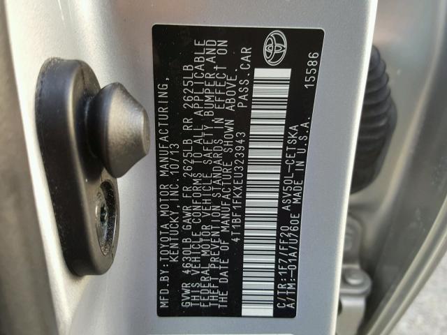 4T1BF1FKXEU323943 - 2014 TOYOTA CAMRY L SILVER photo 10