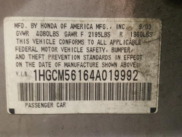 1HGCM56164A019992 - 2004 HONDA ACCORD DX SILVER photo 10