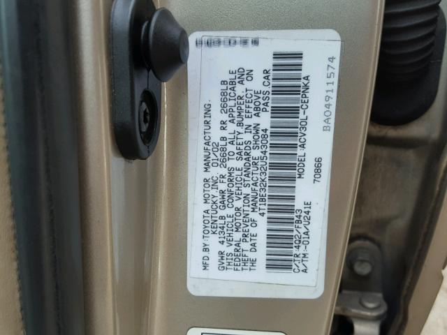 4T1BE32K32U543084 - 2002 TOYOTA CAMRY LE GOLD photo 10