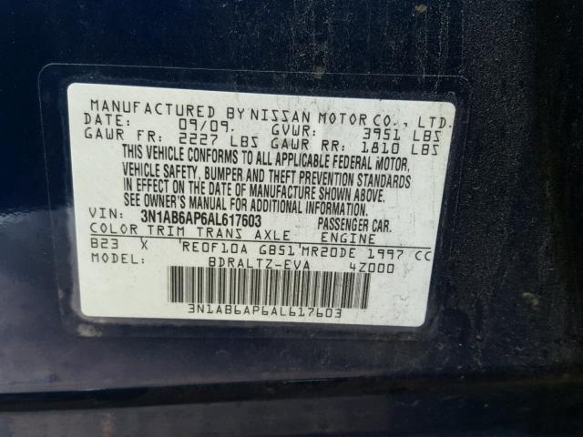 3N1AB6AP6AL617603 - 2010 NISSAN SENTRA 2.0 BLUE photo 10