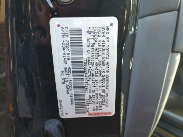 JT2BG22K4Y0502965 - 2000 TOYOTA CAMRY CE BLACK photo 10