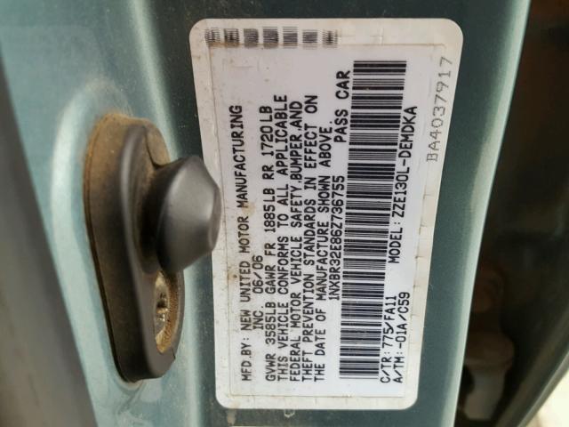 1NXBR32E86Z736755 - 2006 TOYOTA COROLLA CE GREEN photo 10