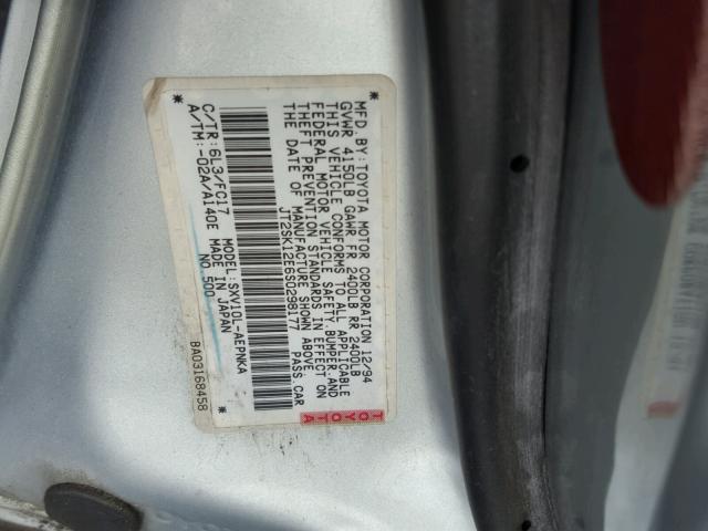 JT2SK12E6S0298177 - 1995 TOYOTA CAMRY LE SILVER photo 10