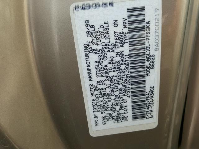 4T3ZF13C8YU206711 - 2000 TOYOTA SIENNA LE BROWN photo 10