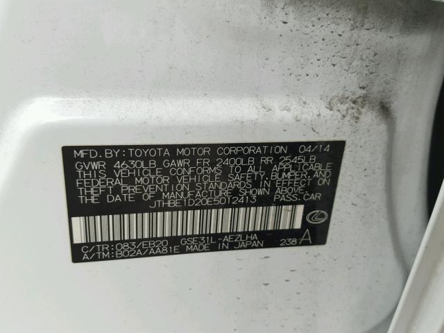 JTHBE1D20E5012413 - 2014 LEXUS IS 350 WHITE photo 10