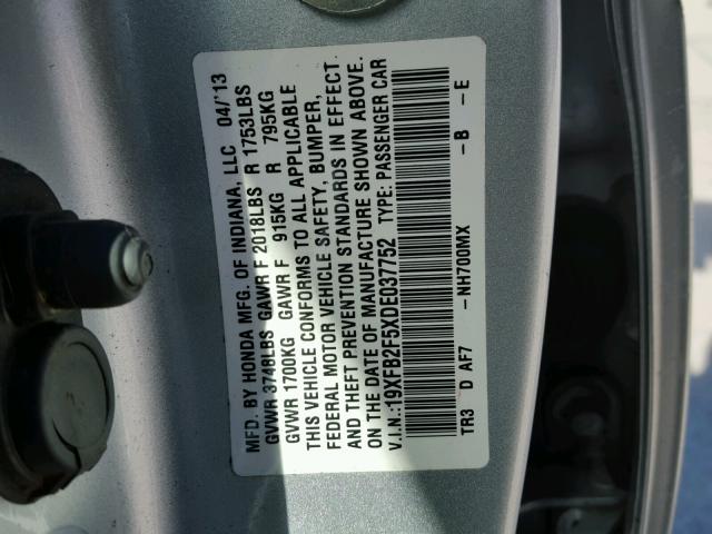 19XFB2F5XDE037752 - 2013 HONDA CIVIC LX SILVER photo 10