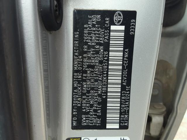 4T1BE32K44U857426 - 2004 TOYOTA CAMRY LE SILVER photo 10