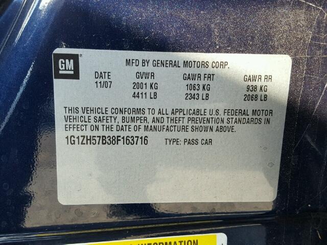 1G1ZH57B38F163716 - 2008 CHEVROLET MALIBU 1LT 蓝色 照片 10