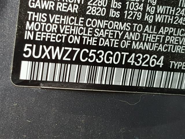 5UXWZ7C53G0T43264 - 2016 BMW X3 SDRIVE2 GRAY photo 10