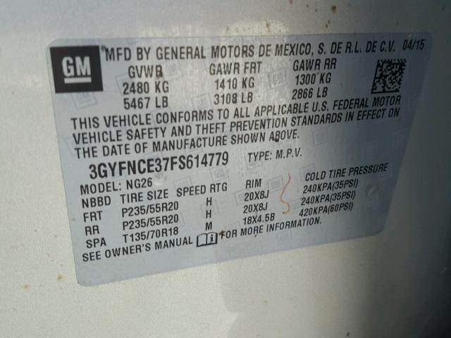 3GYFNCE37FS614779 - 2015 CADILLAC SRX PERFOR GOLD photo 10