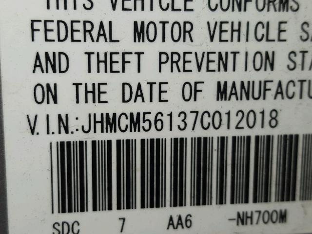 JHMCM56137C012018 - 2007 HONDA ACCORD VAL SILVER photo 10