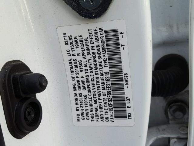 19XFB2F59EE216219 - 2014 HONDA CIVIC LX WHITE photo 10