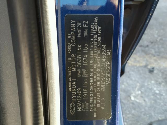 KMHCN4AC1AU460594 - 2010 HYUNDAI ACCENT GLS BLUE photo 10