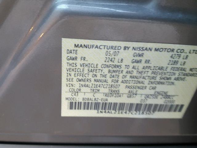 1N4AL21E47C218507 - 2007 NISSAN ALTIMA 2.5 TAN photo 10