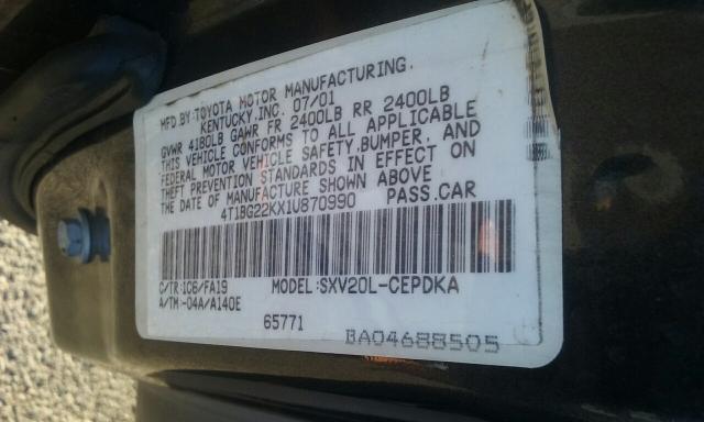 4T1BG22KX1U870990 - 2001 TOYOTA CAMRY CE GRAY photo 10