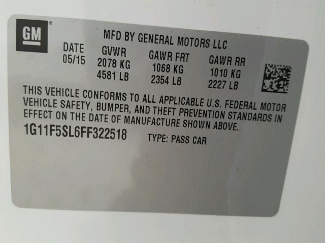 1G11F5SL6FF322518 - 2015 CHEVROLET MALIBU LTZ 白色 照片 10