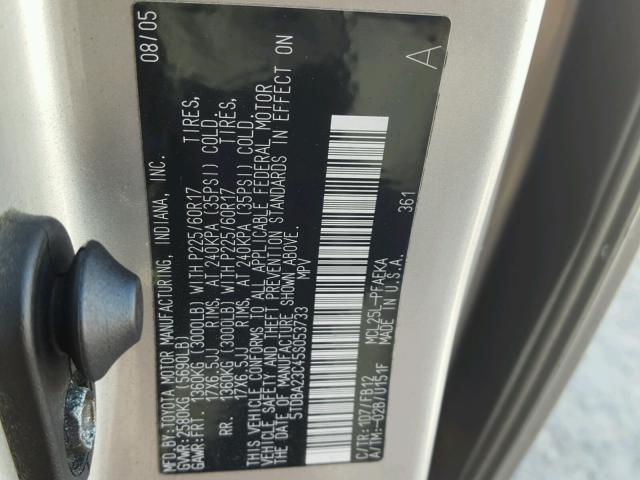 5TDBA23C45S053733 - 2005 TOYOTA SIENNA LE SILVER photo 10