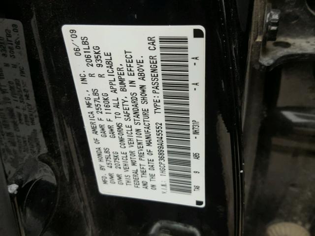 1HGCP36899A045552 - 2009 HONDA ACCORD EXL BLACK photo 10