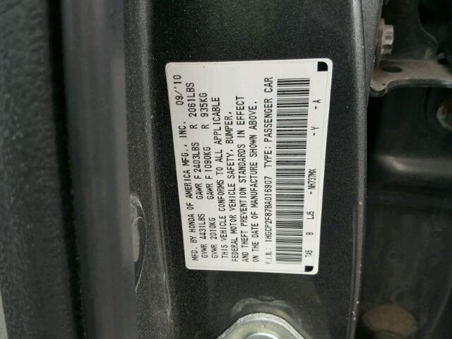 1HGCP2F87BA016907 - 2011 HONDA ACCORD EXL GRAY photo 10