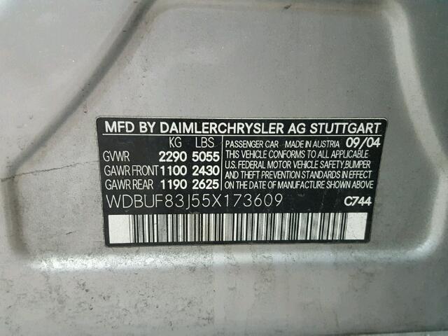 WDBUF83J55X173609 - 2005 MERCEDES-BENZ E 500 4MAT SILVER photo 10