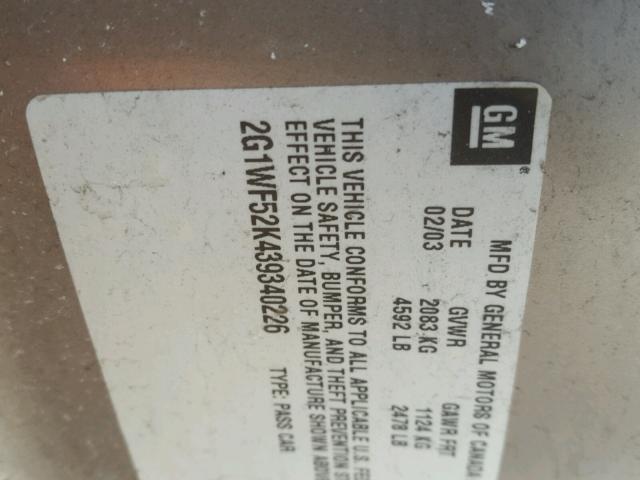 2G1WF52E319322436 - 2001 CHEVROLET IMPALA 棕色 照片 10