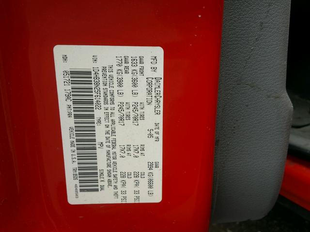 1D4HB38N25F614022 - 2005 DODGE DURANGO ST RED photo 10